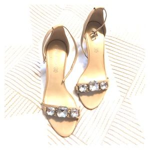 Aldo Tan Leather Open Toe Rhinestone Heels 8.5